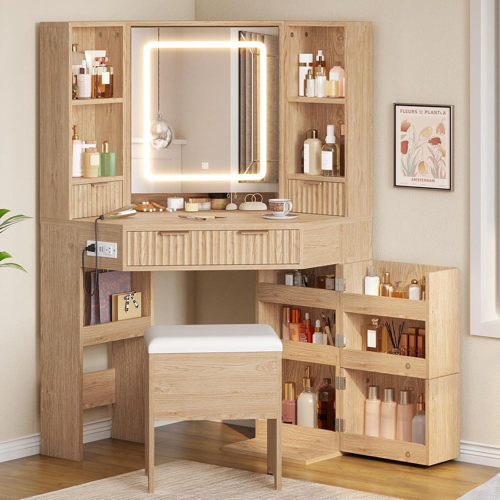 طاولة تجميل BTHST مع إضاءة ومح - مراجعة Desk Setup Modern وسعره